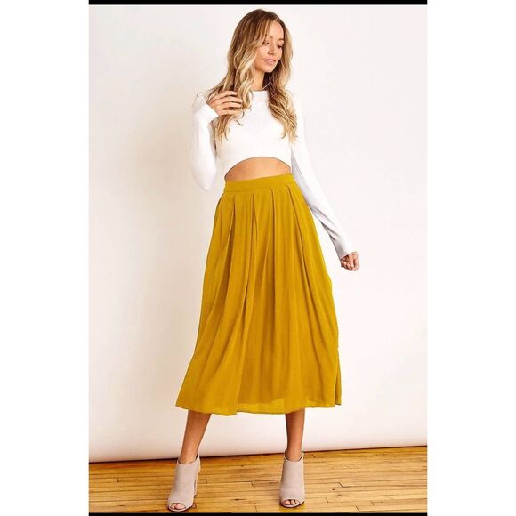 Ces Femme Pleated‎ High Waist Skirt Mustard Medium - Picture 1 of 6